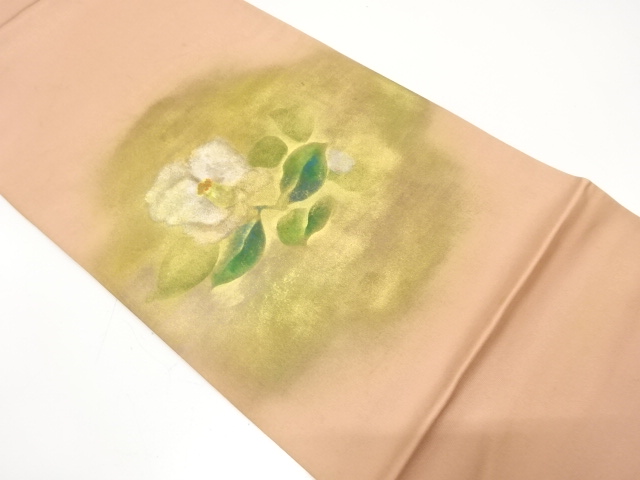 JAPANESE KIMONO / ANTIQUE FUKURO OBI / SILK / HAND PAINTED / CAMELLIA